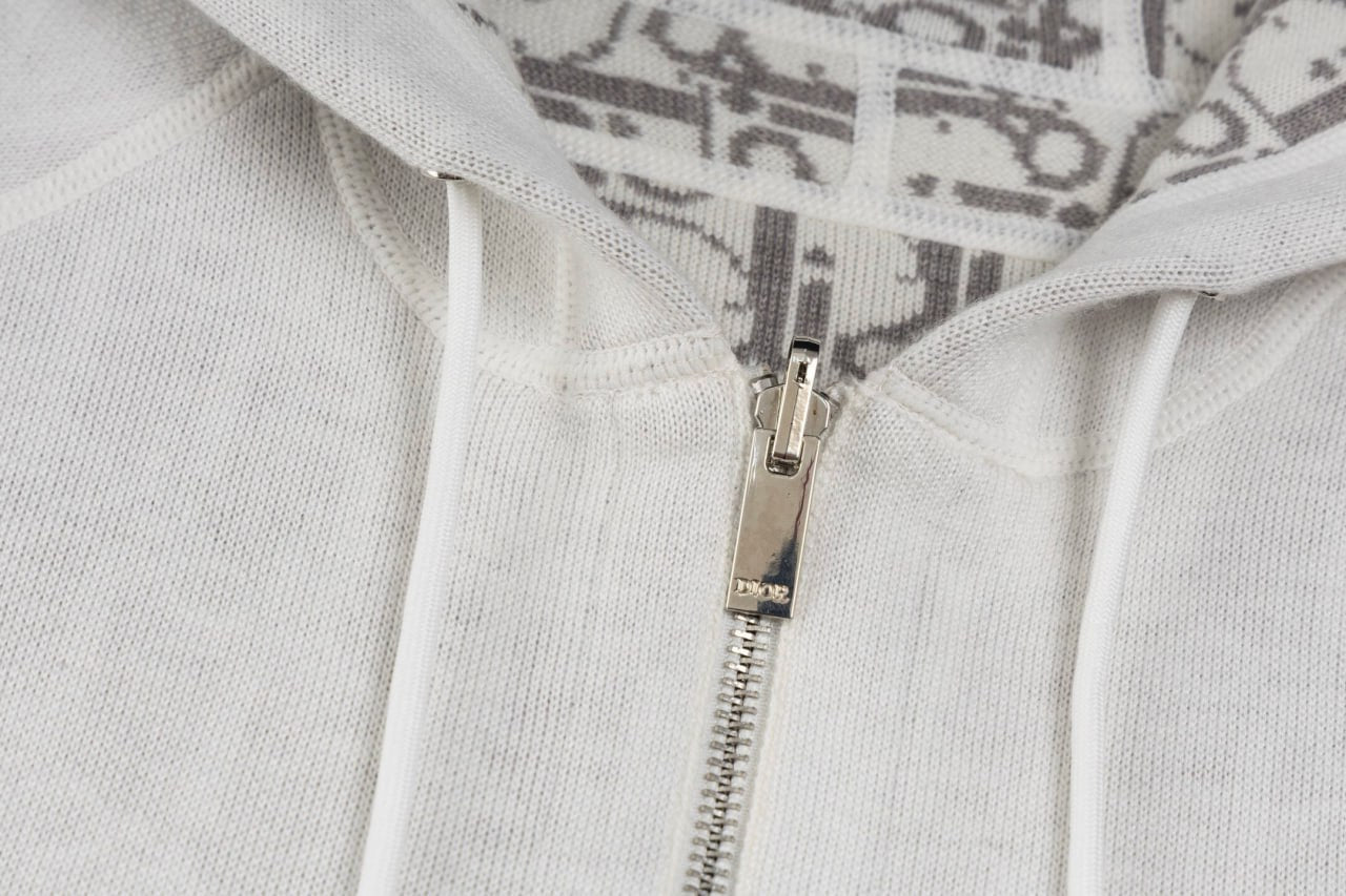 Signature Zip-Up Hoodie in Ivory with Dior Oblique Lining