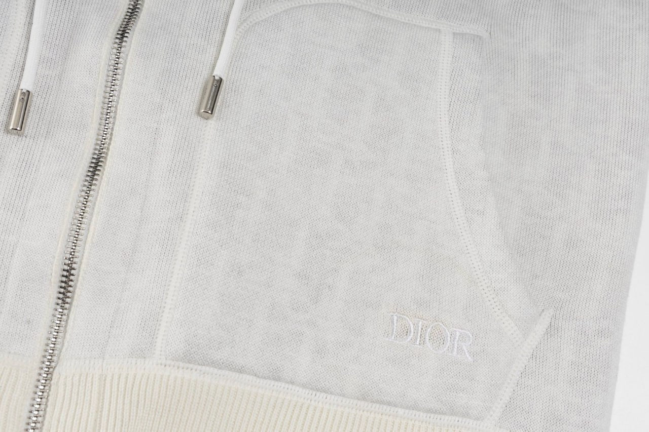Signature Zip-Up Hoodie in Ivory with Dior Oblique Lining