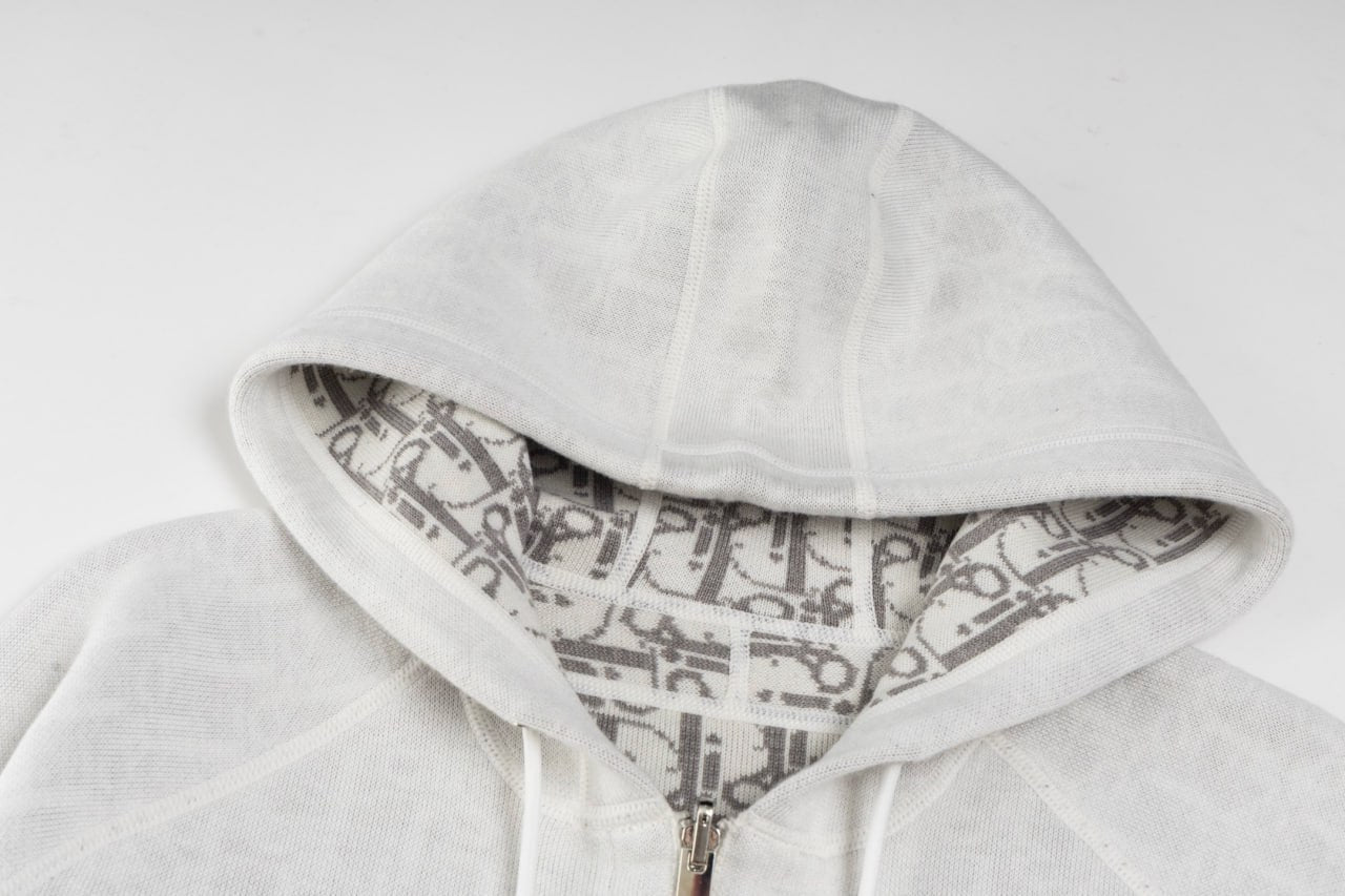 Signature Zip-Up Hoodie in Ivory with Dior Oblique Lining