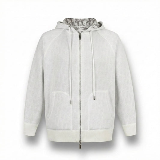 Signature Zip-Up Hoodie in Ivory with Dior Oblique Lining