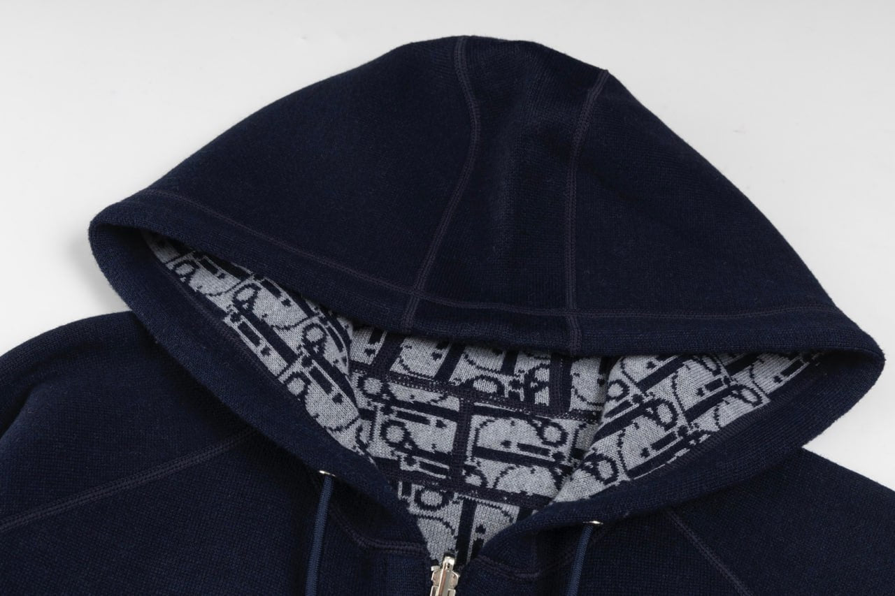 Signature Navy Zip-Up Hoodie with Monogram Lining