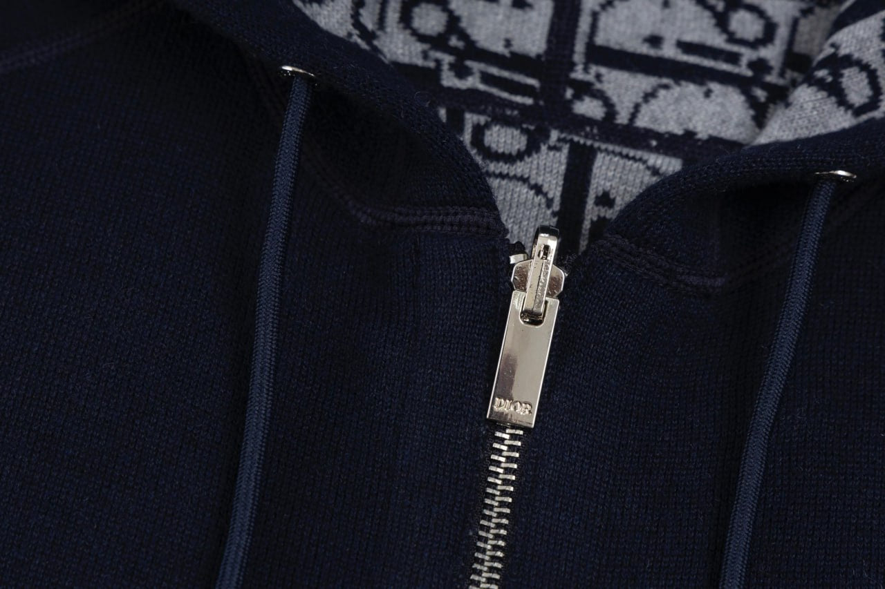 Signature Navy Zip-Up Hoodie with Monogram Lining