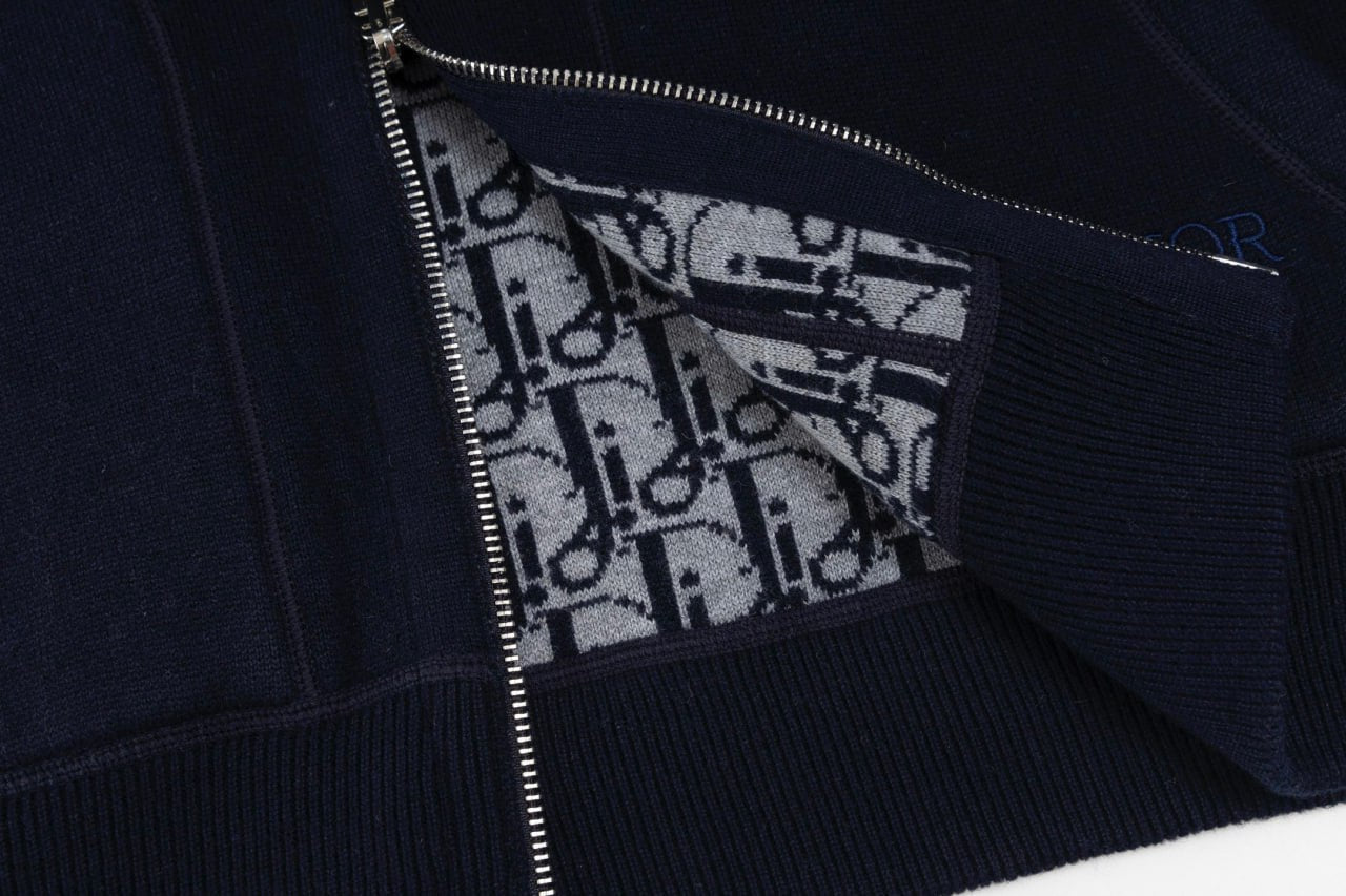 Signature Navy Zip-Up Hoodie with Monogram Lining