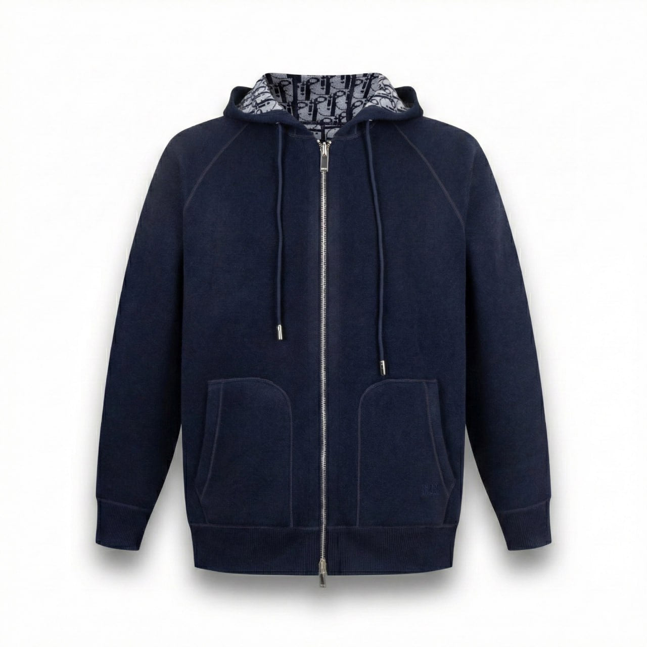 Signature Navy Zip-Up Hoodie with Monogram Lining