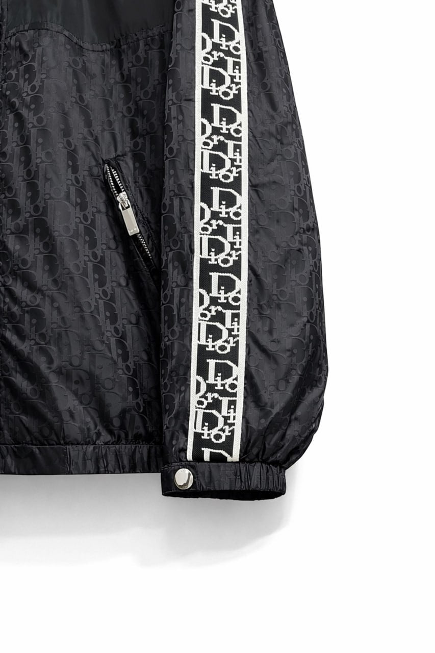 Oblique Hooded Windbreaker Jacket with Signature Sleeve Bands