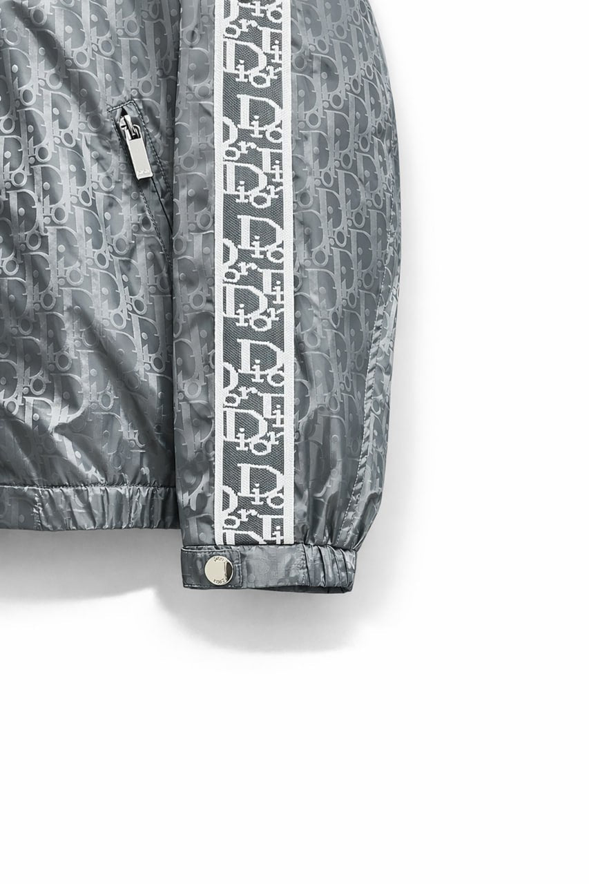 Oblique Grey Hooded Windbreaker with Signature Tape