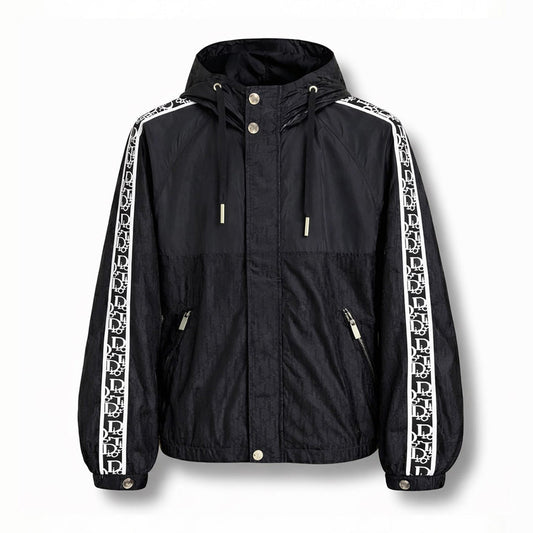 Oblique Hooded Windbreaker Jacket with Signature Sleeve Bands
