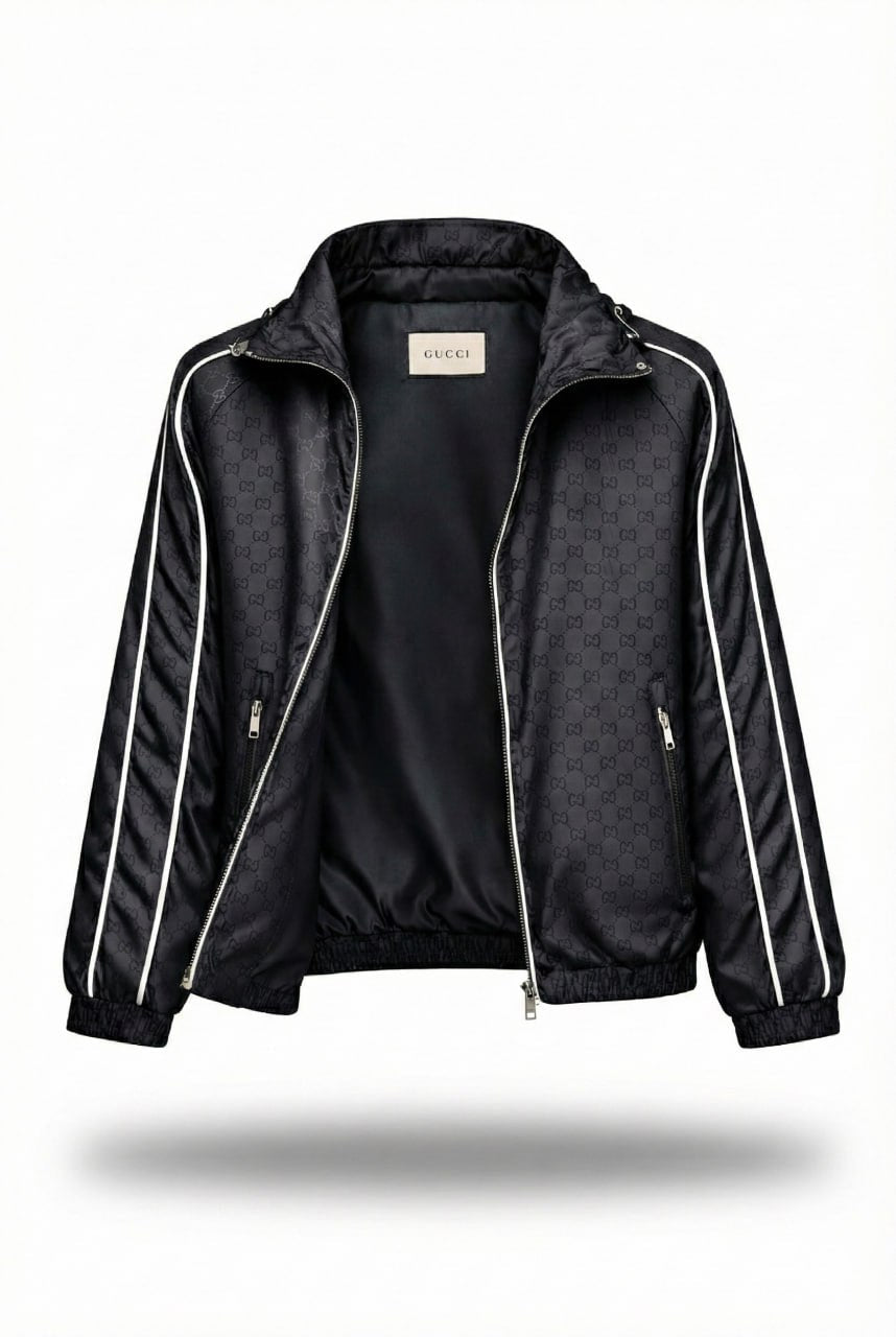 GG Monogram Hooded Zip Jacket – Black