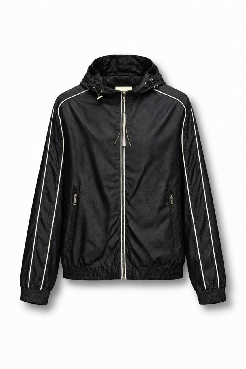 GG Monogram Hooded Zip Jacket – Black