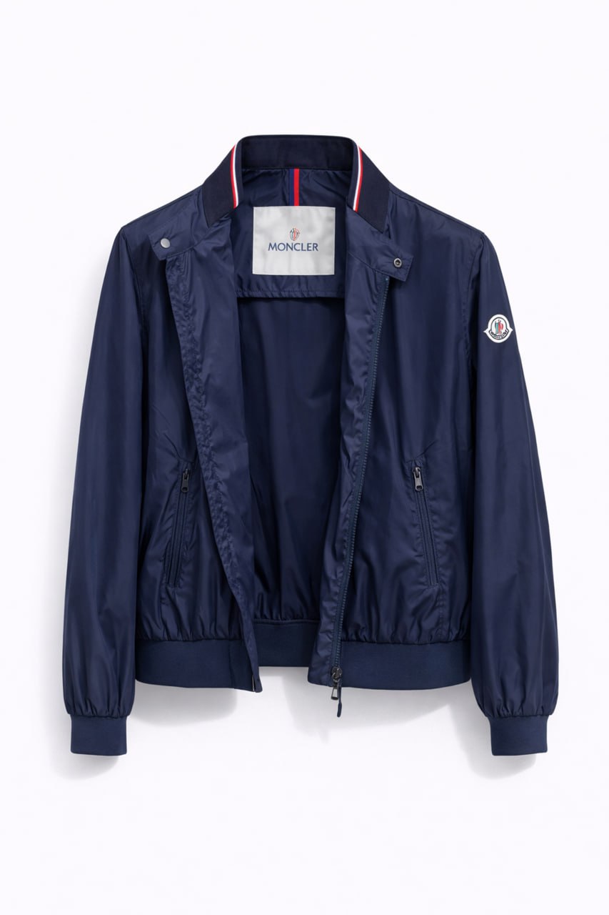 Classic Nylon Bomber Jacket – Navy Blue