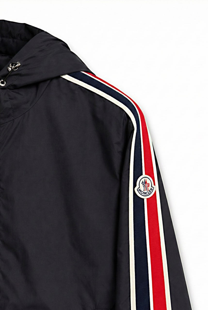 Tricolour Stripe Hooded Jacket – Black