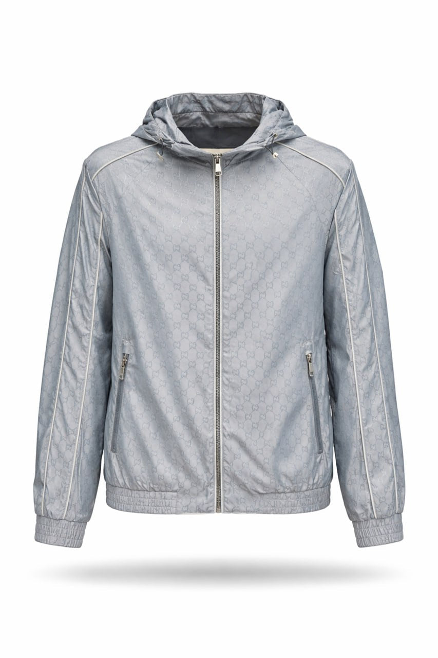 GG Jacquard Hooded Nylon Jacket – Light Grey