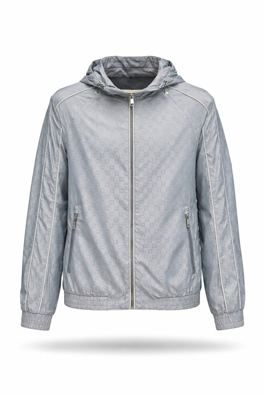 GG Jacquard Hooded Nylon Jacket – Light Grey
