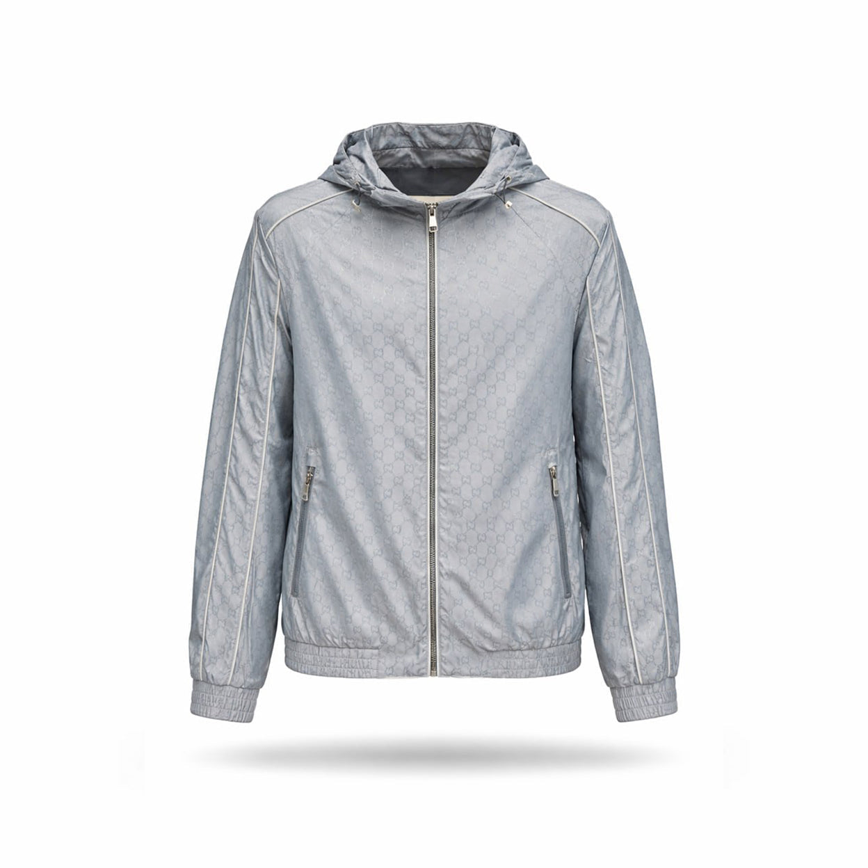 GG Jacquard Hooded Nylon Jacket – Light Grey