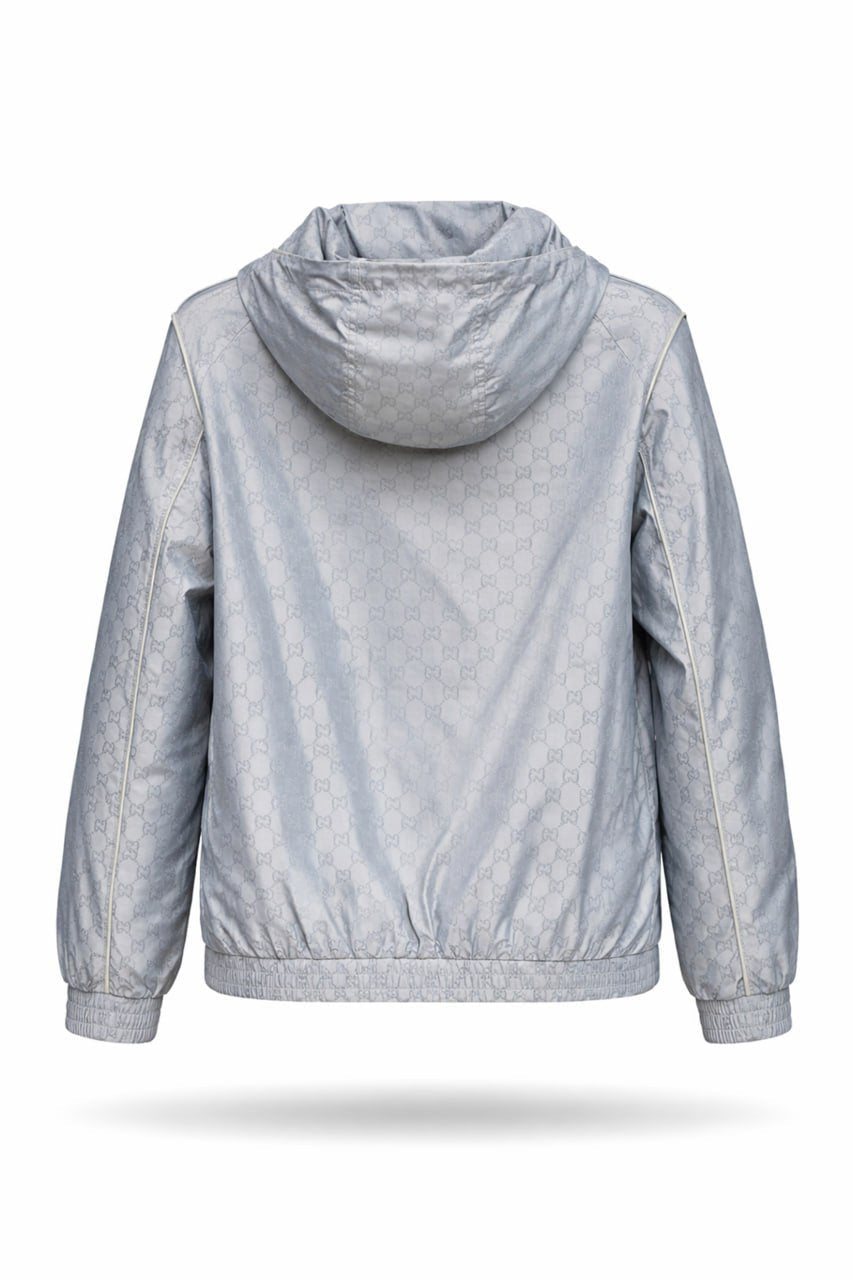 GG Jacquard Hooded Nylon Jacket – Light Grey
