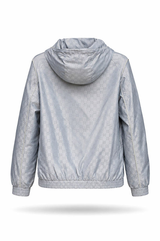 GG Jacquard Hooded Nylon Jacket – Light Grey