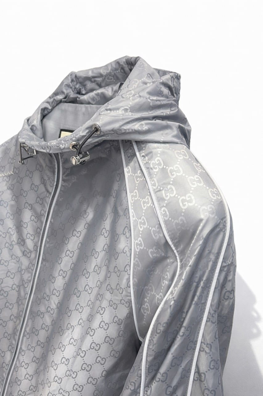 GG Jacquard Hooded Nylon Jacket – Light Grey