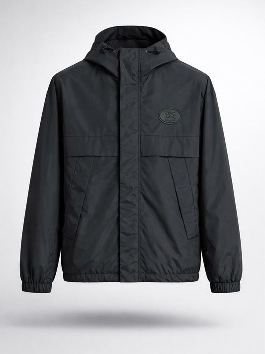 Hooded Nylon Jacket with Equestrian Knight Emblem