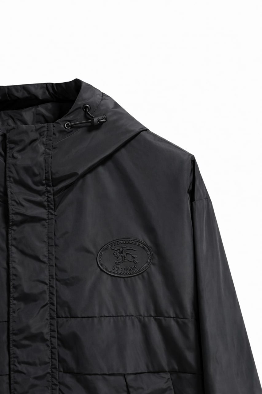 Hooded Nylon Jacket with Equestrian Knight Emblem