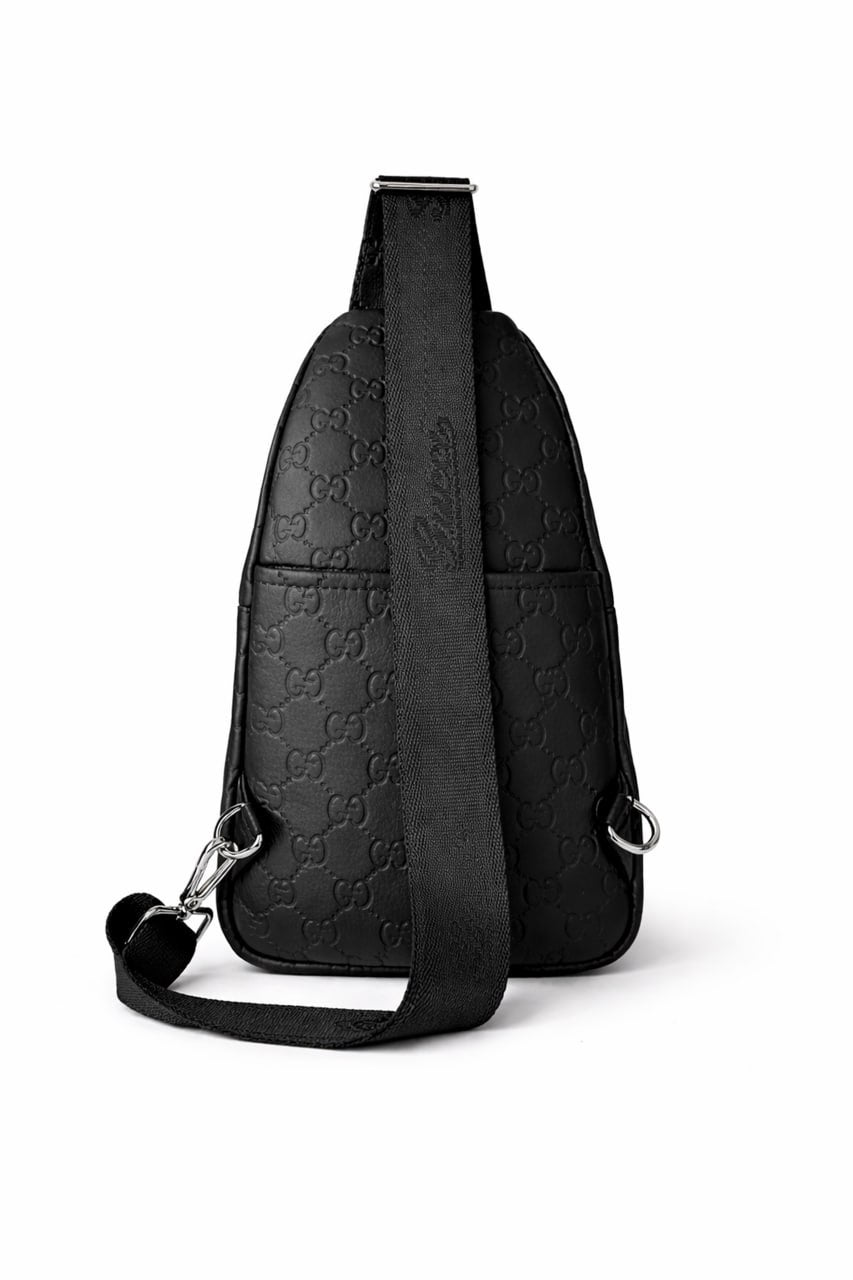 Embossed Leather Sling Bag (Black)