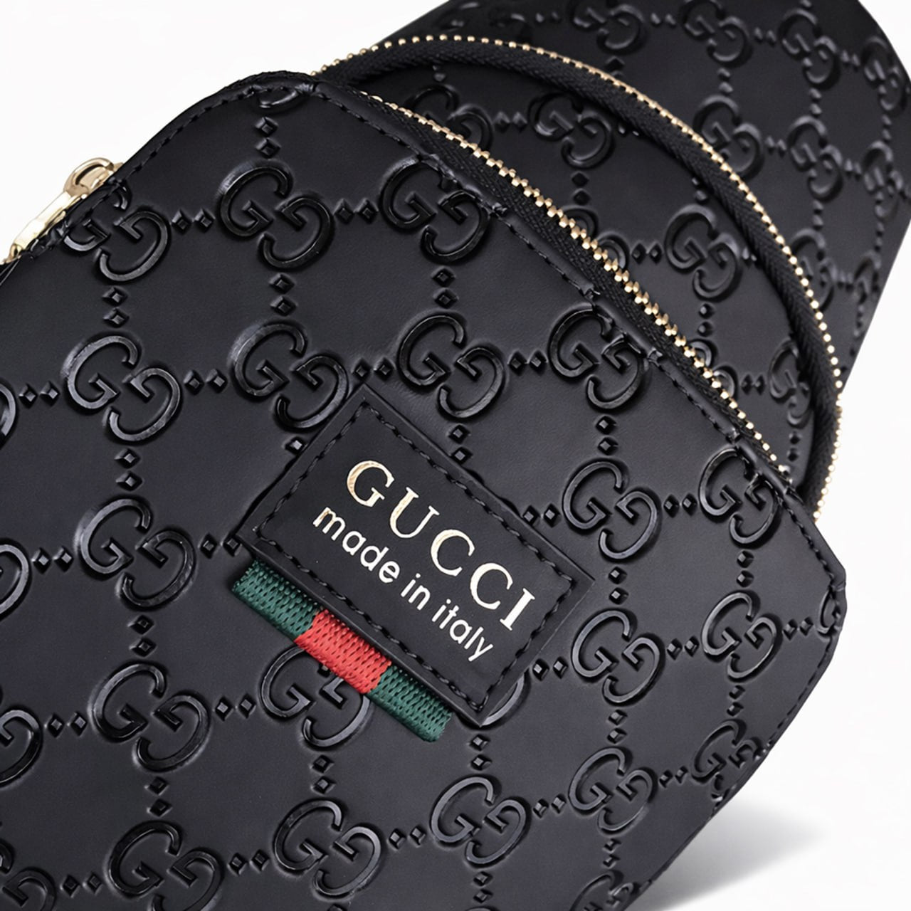Embossed Leather Sling Bag (Black)