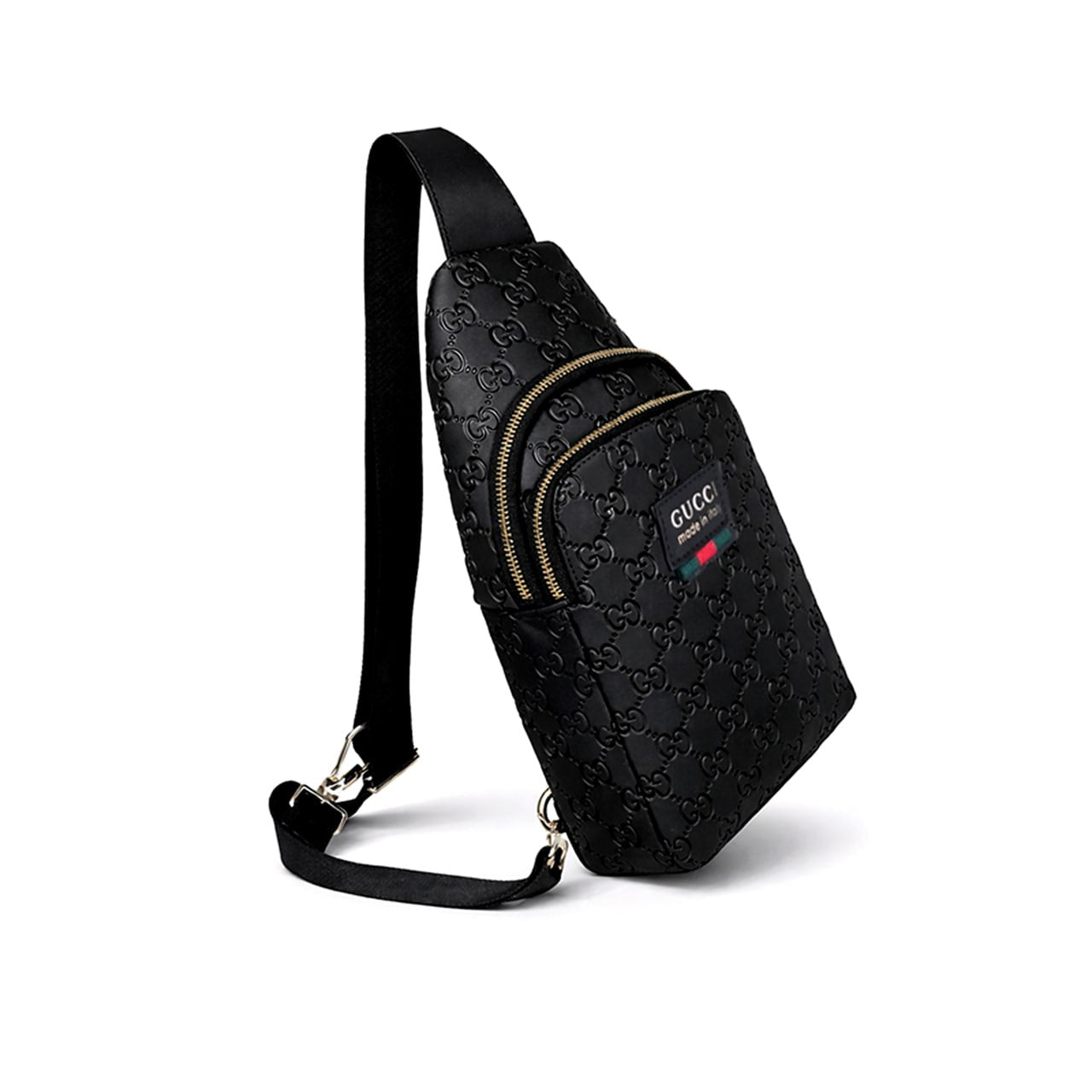 Embossed Leather Sling Bag (Black)