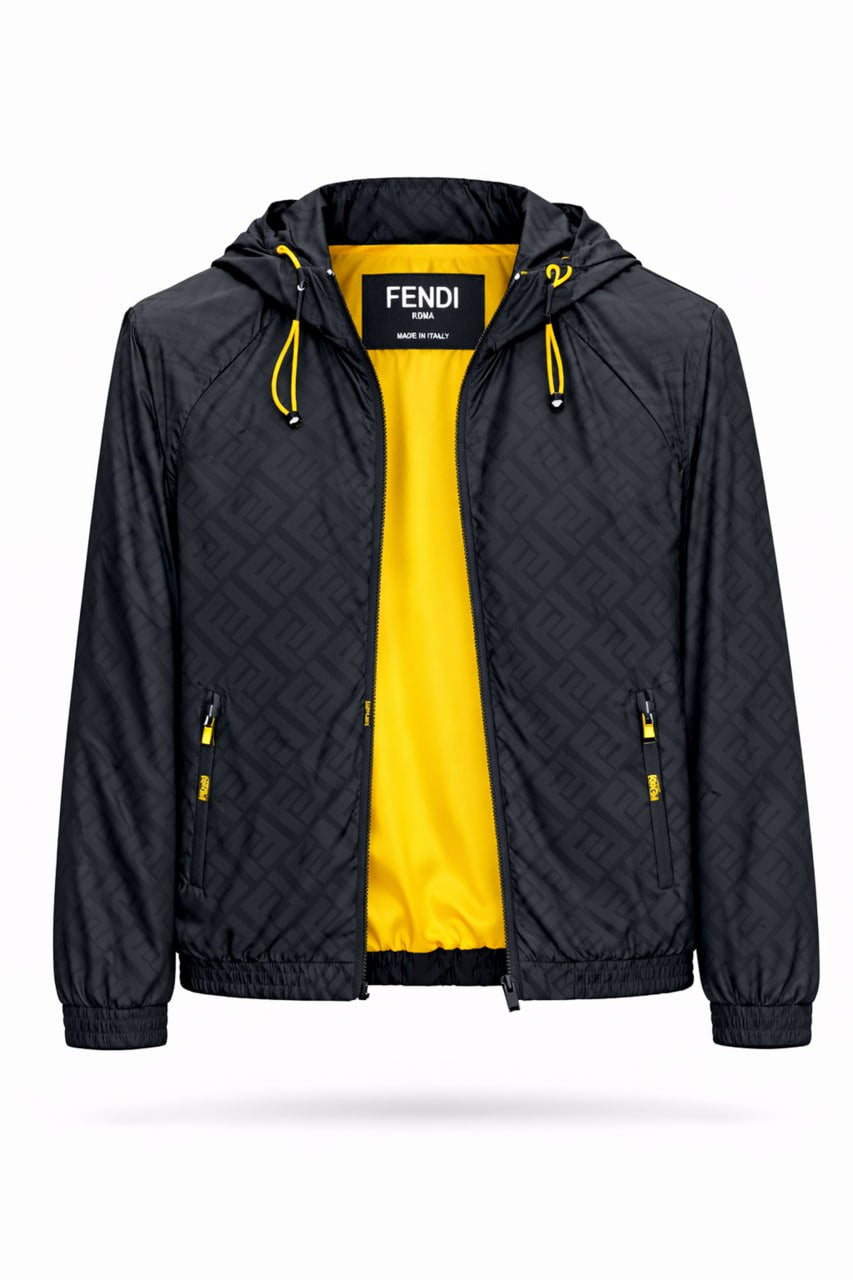 FF Monogram Hooded Windbreaker Jacket – Black & Yellow