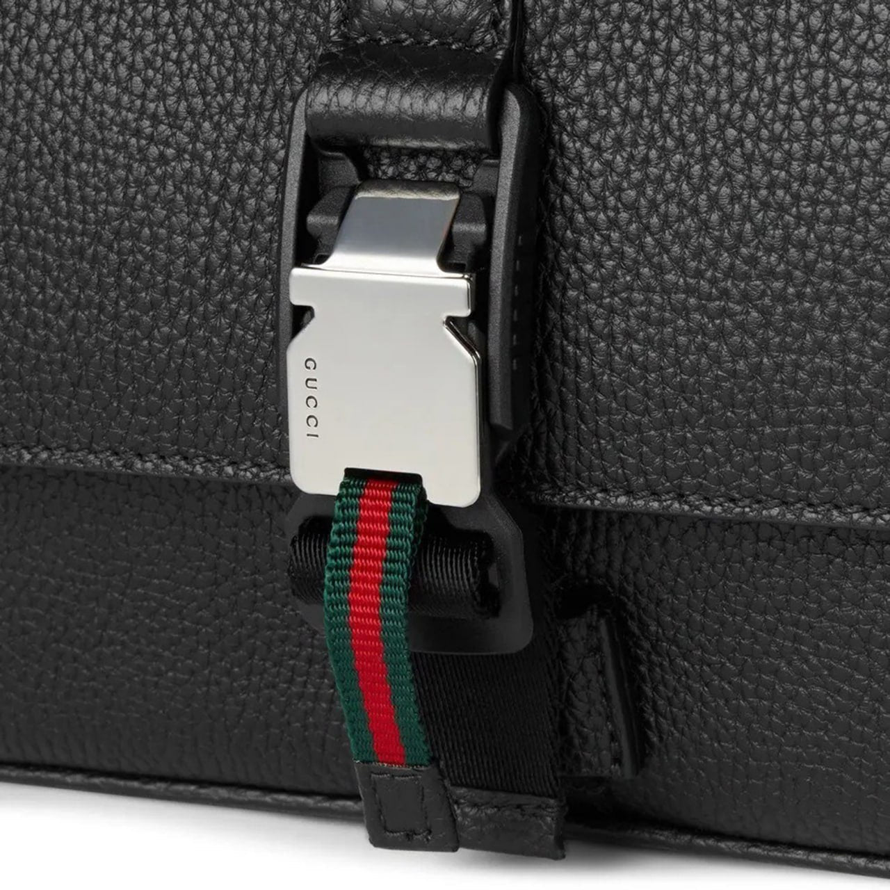 Web Detail Leather Crossbody Bag (Black)
