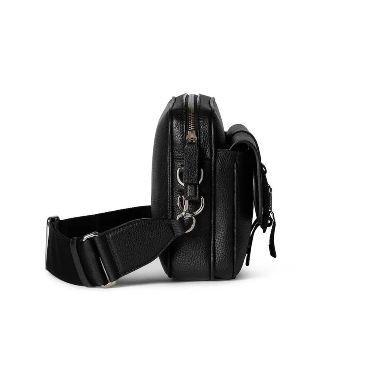 Web Detail Leather Crossbody Bag (Black)