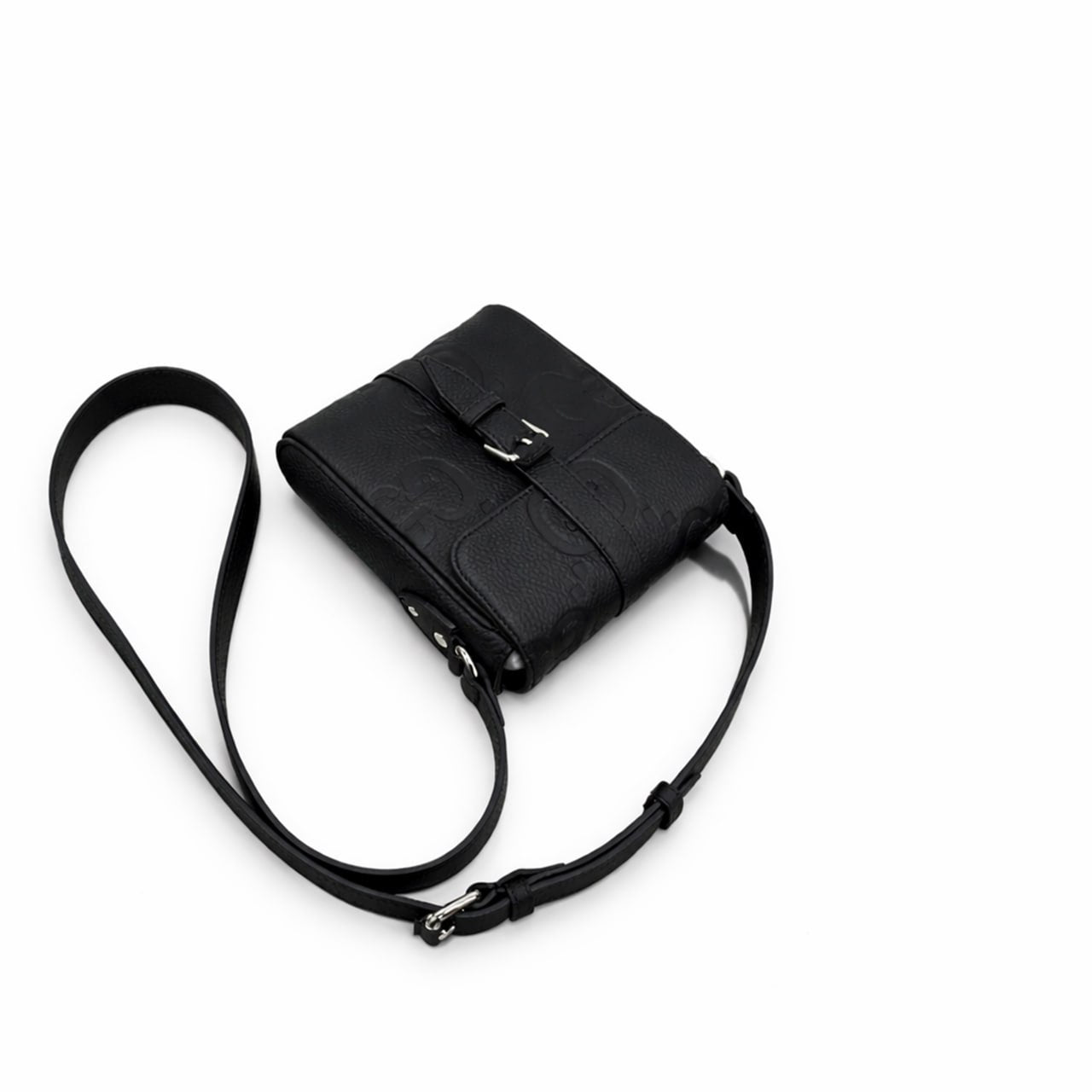 Black Embossed Leather Mini Crossbody Bag