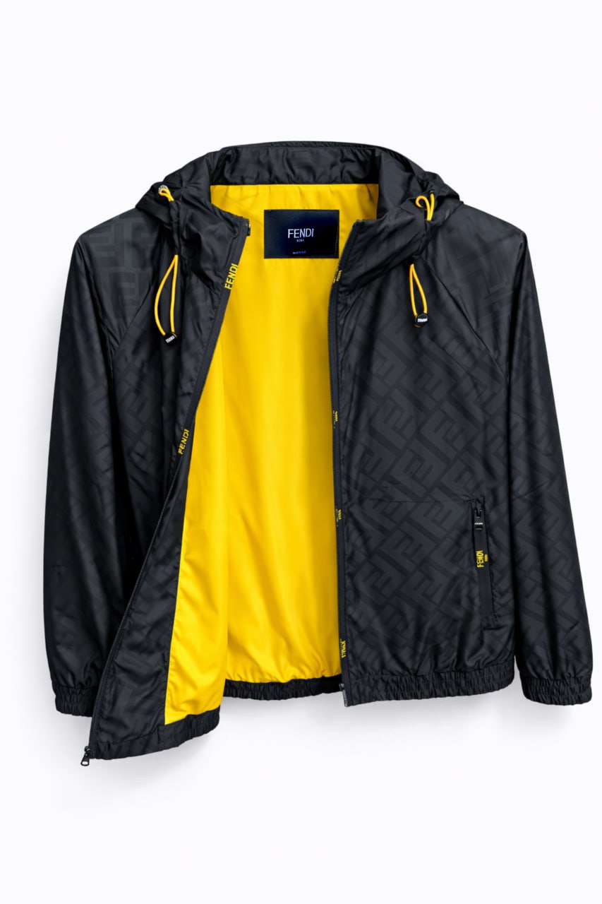 FF Monogram Hooded Windbreaker Jacket – Black & Yellow