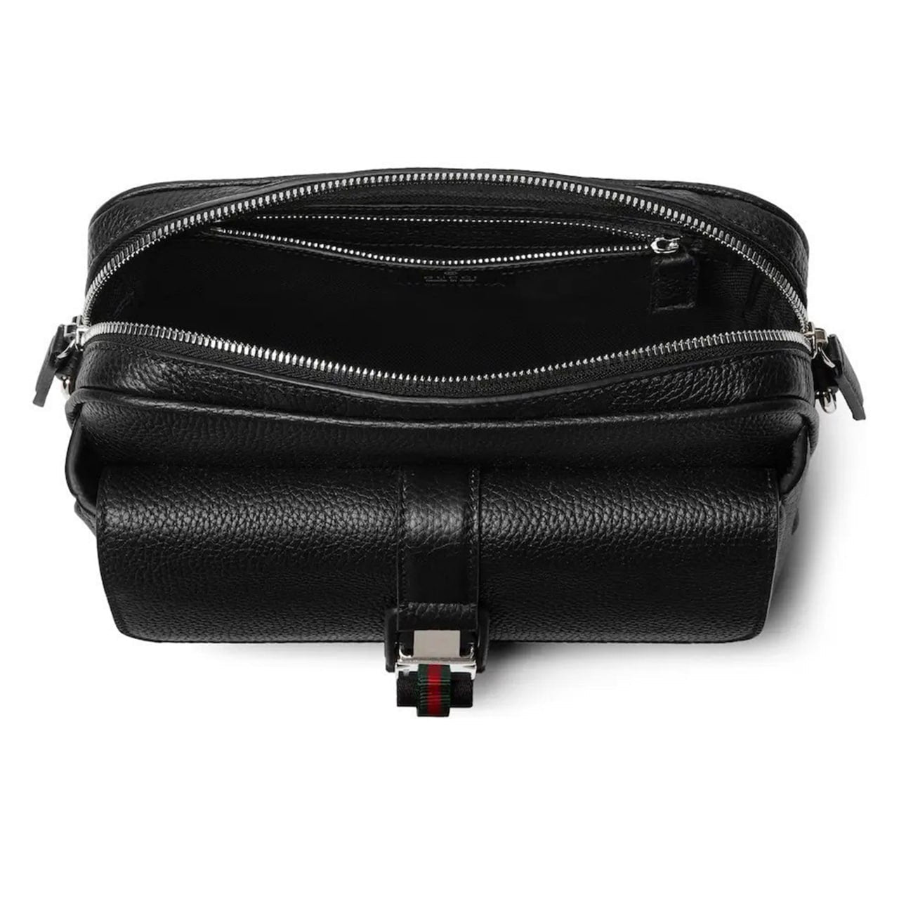Web Detail Leather Crossbody Bag (Black)