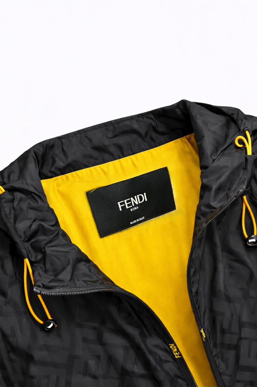 FF Monogram Hooded Windbreaker Jacket – Black & Yellow