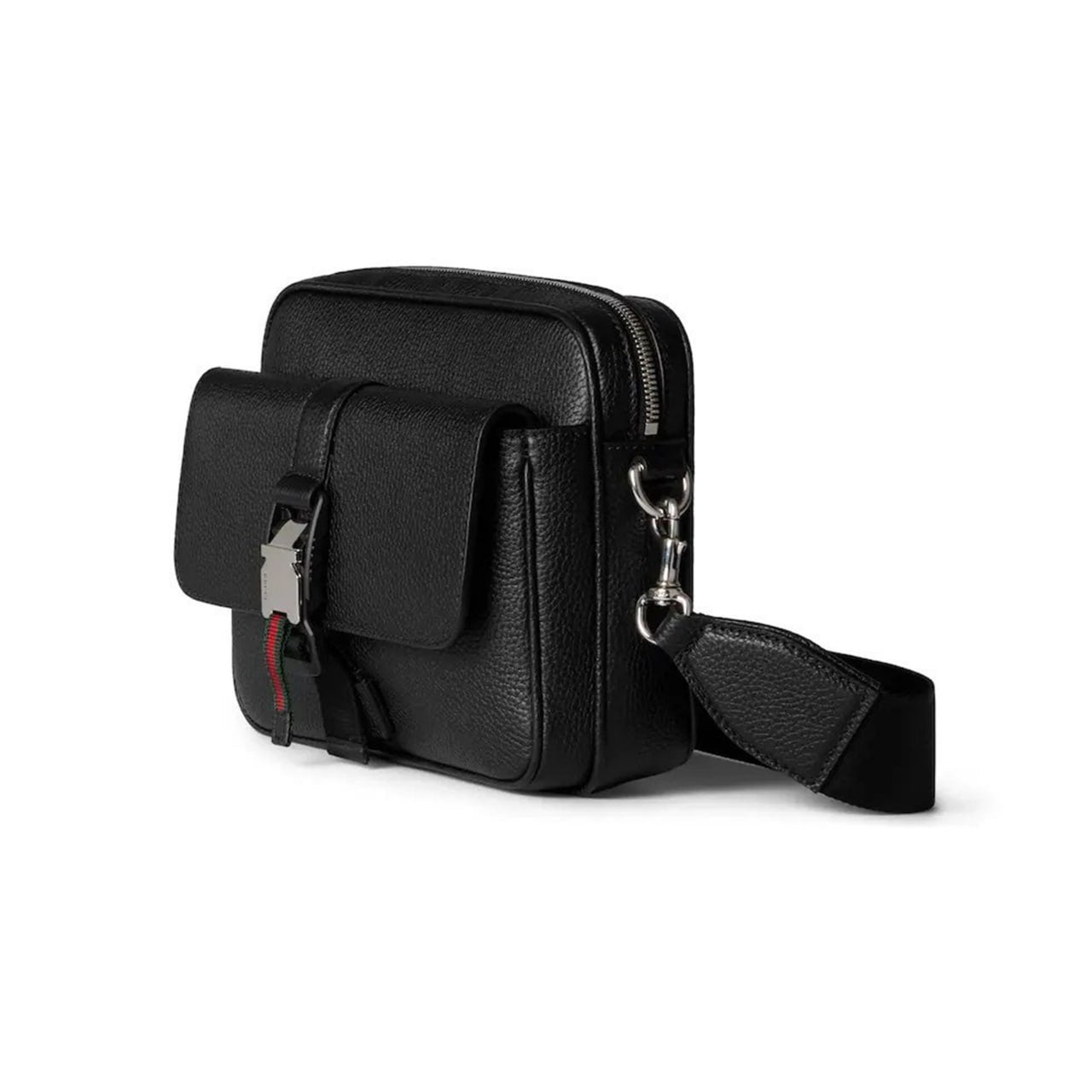 Web Detail Leather Crossbody Bag (Black)