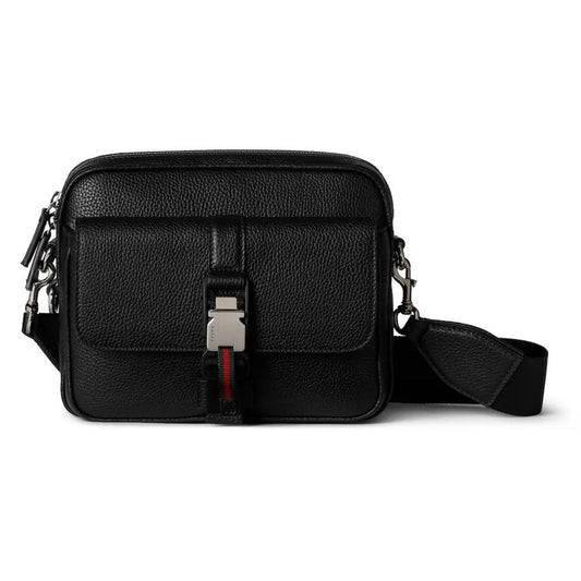 Web Detail Leather Crossbody Bag (Black)