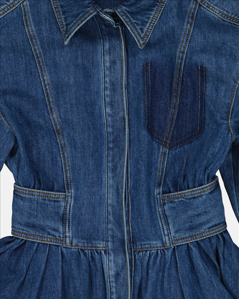 Structured Denim Fit-and-Flare Dress