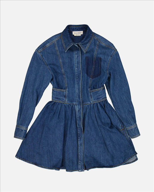 Structured Denim Fit-and-Flare Dress