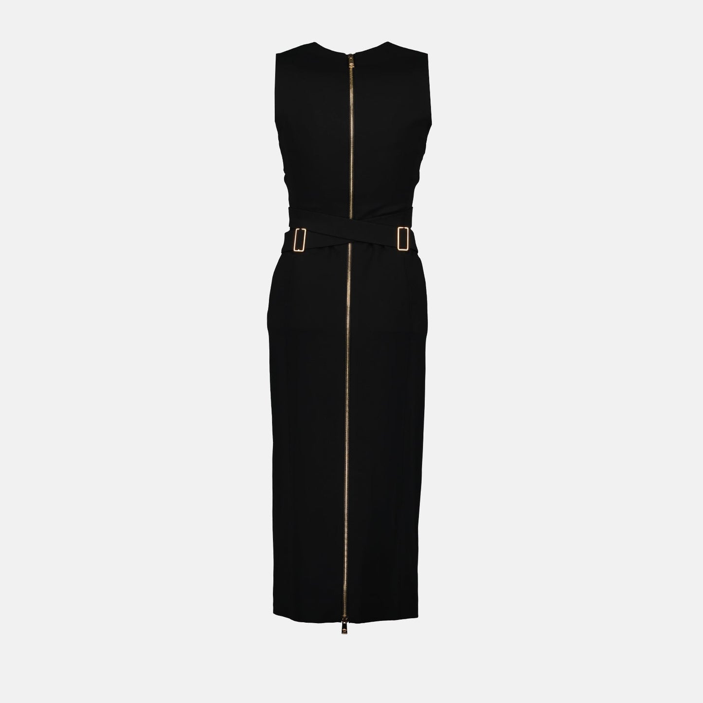 Belted V-Neck Midi Dress with Medallion Detail