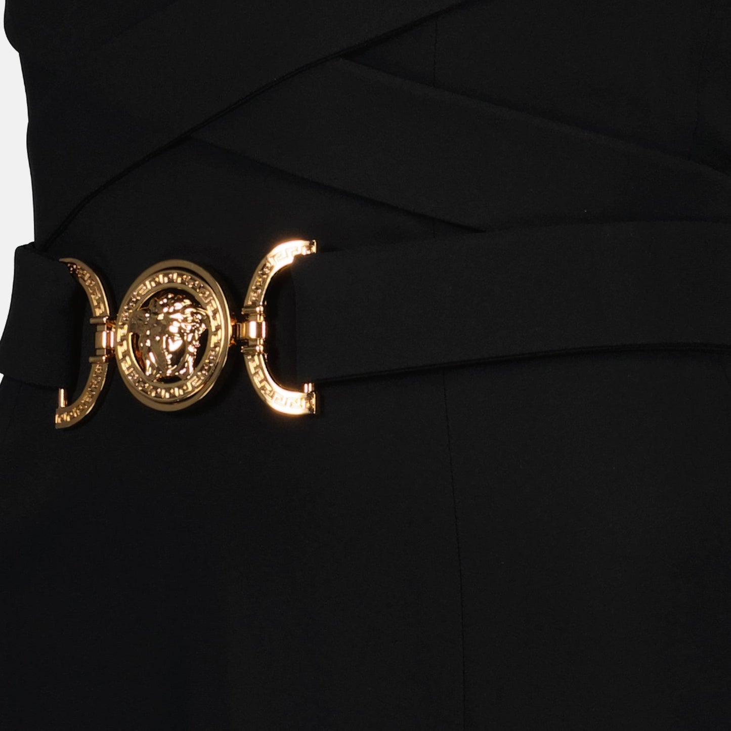 Belted V-Neck Midi Dress with Medallion Detail