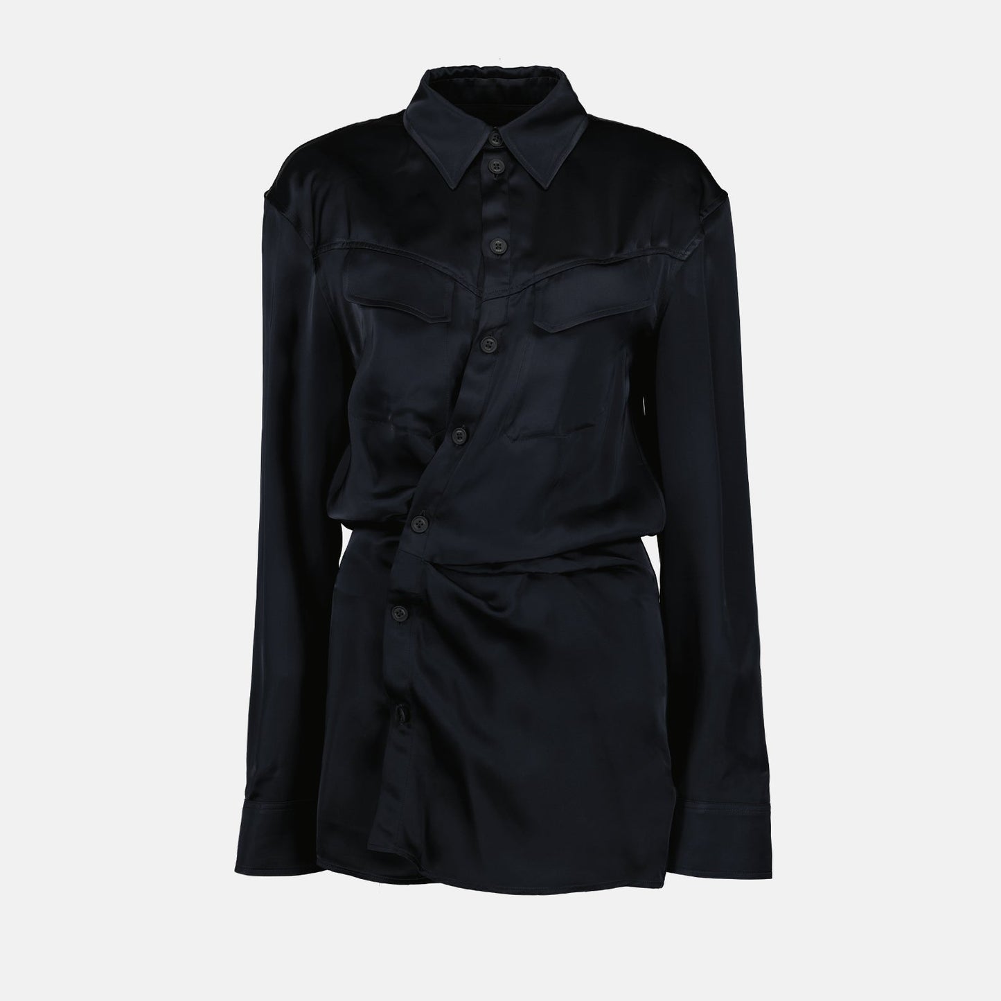 Draped Satin Shirt Dress