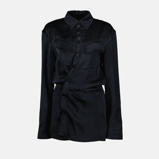 Draped Satin Shirt Dress