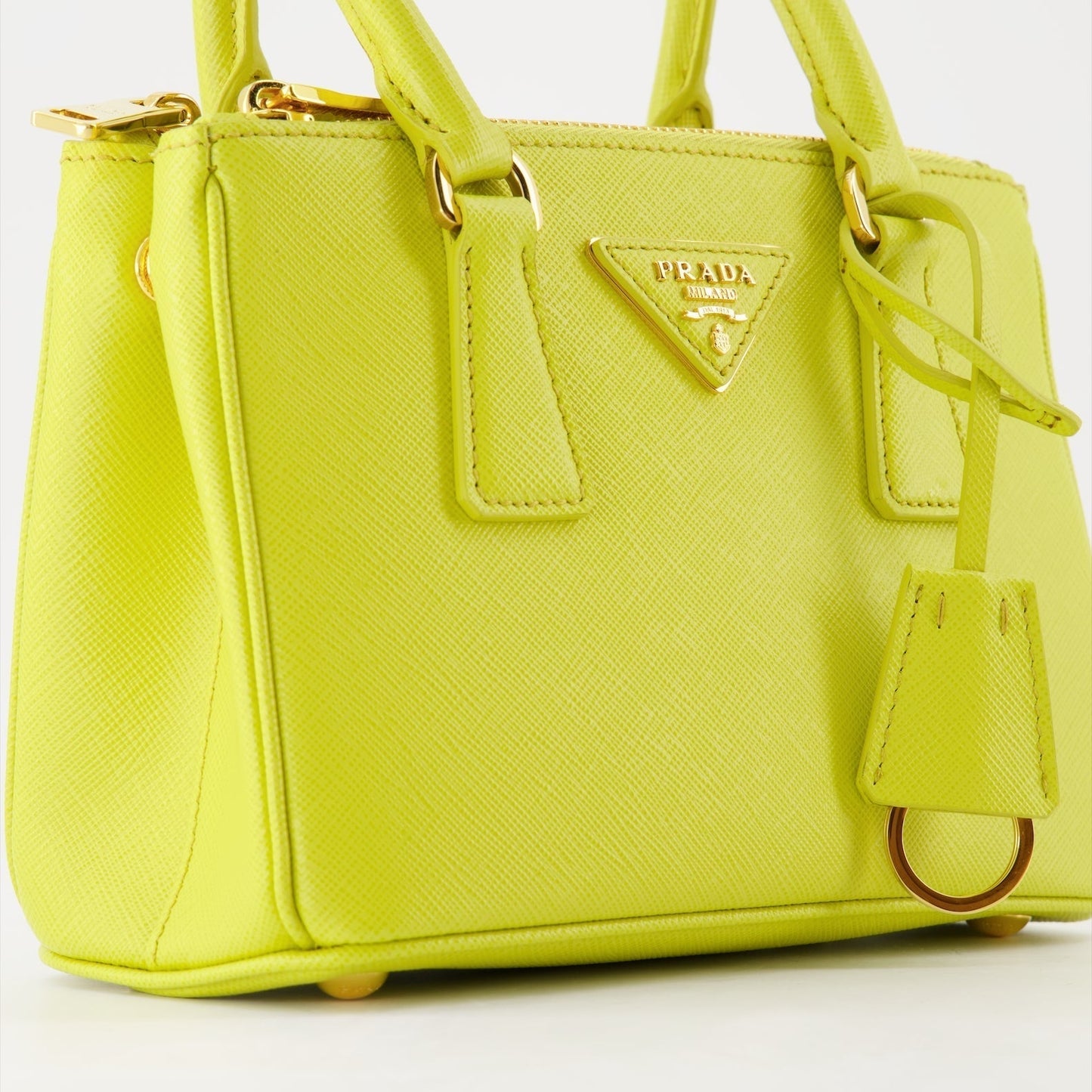 Galleria Mini Saffiano Leather Handbag (Lime Yellow)