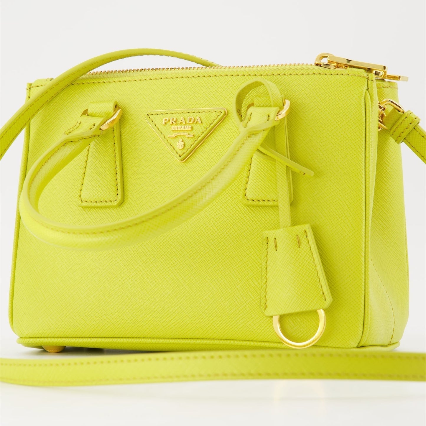 Galleria Mini Saffiano Leather Handbag (Lime Yellow)