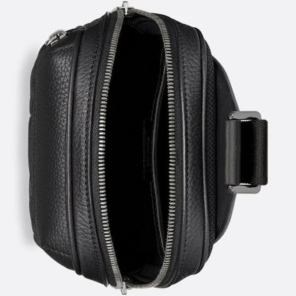 Oblique Embossed Leather Sling Bag (Black)