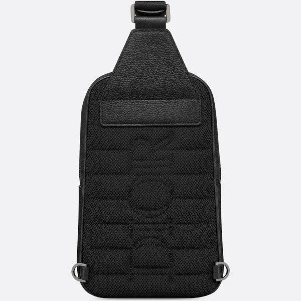 Oblique Embossed Leather Sling Bag (Black)