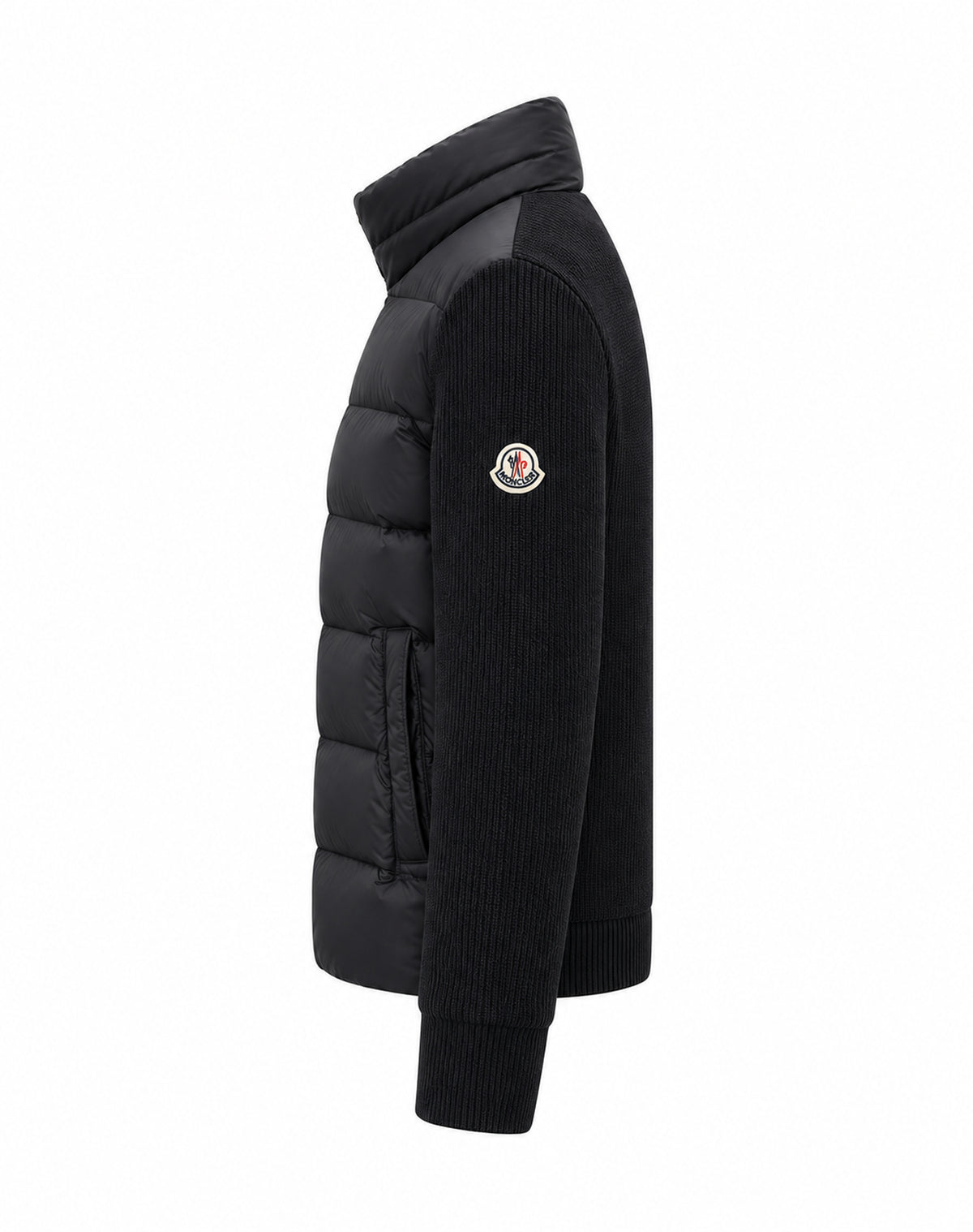 High-Collar Padded Knit Cardigan