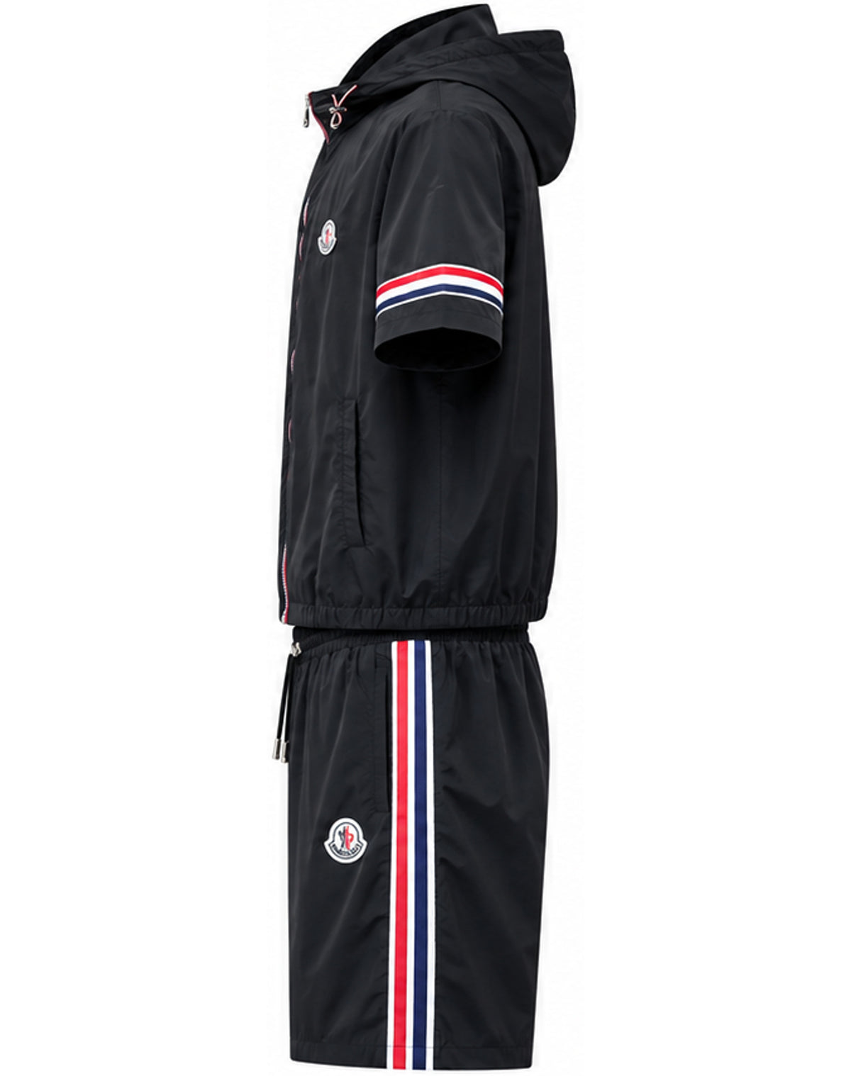 Tricolour Short-Sleeve Tracksuit Set – Black & White
