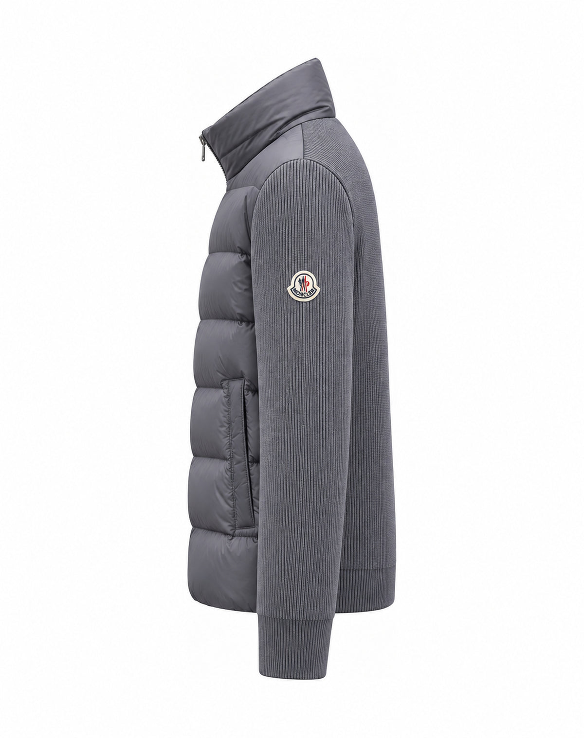 High-Collar Padded Knit Cardigan