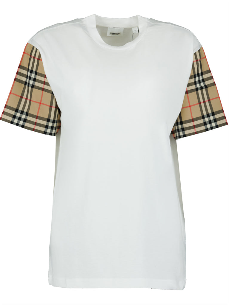 Check Sleeve Cotton T-Shirt
