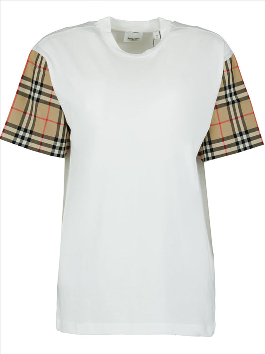 Check Sleeve Cotton T-Shirt